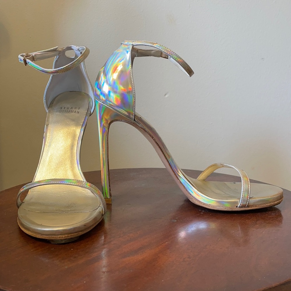 Stuart Weitzman Nudist Heels Silver Specchio